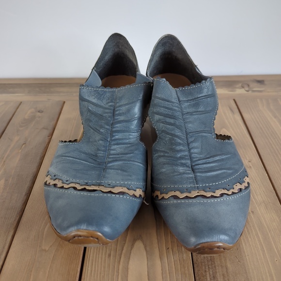 Rieker Blue Leather Heels Shoes Sandals - Picture 4 of 12